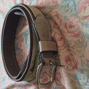Men's Beige Leather Belt with Fish Design